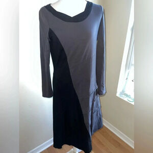 Aimee G. Grub Lagenlook Asymmetrical Black Gray Midi Dress Art To Wear Quiet Lux